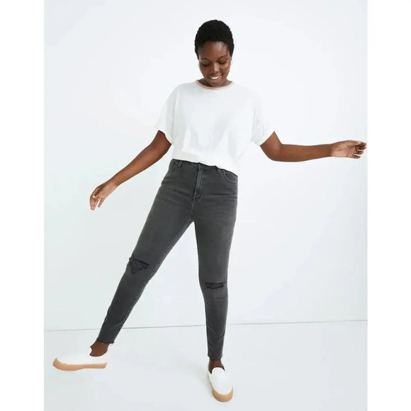 MADEWELL Curvy High-Rise Skinny Jeans in Black Sea Size 28 Distressed - Picture 1 of 10